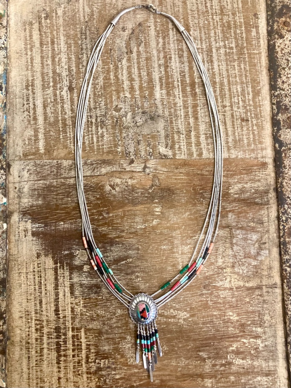 Southwestern Style Inlay Statement Necklace Y2K Style Sterling Silver QT Quoc